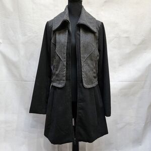 Yoki New York Layered Look Twofer Black Overcoat 90% Polyester 10% Wool Sz XL